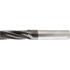 Helical Flute Thread Mill: Internal & External, 2 Flute, 1/8″ Shank Dia, Solid Carbide 0.12″ Cut Dia, 1/4″ LOC, TiAlN Coated