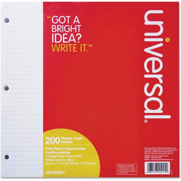 UNIVERSAL - Note Pads, Writing Pads & Notebooks Writing Pads & Notebook Type: Filler Paper Size: 8-1/2 x 11 - USA Tool & Supply