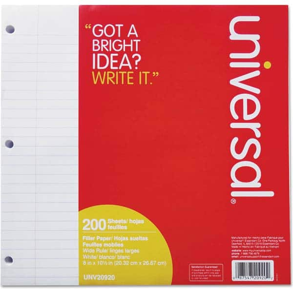 UNIVERSAL - Note Pads, Writing Pads & Notebooks Writing Pads & Notebook Type: Filler Paper Size: 8 x 10-1/2 - USA Tool & Supply