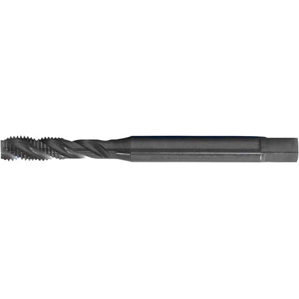 Spiral Flute Tap: M4 x 0.70, DIN & ANSI, 3 Flute, Modified Bottoming, 6H Class of Fit, HSS-E, Black Oxide Finish 0.827″ Thread Length, 2.4803″ OAL, Right Hand Flute, Right Hand Thread, Series PER-893SF