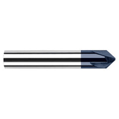 Chamfer Cutters - 0.3750″ (3/8″) Shank Diameter × 45° per side Carbide Flat Chamfer Cutter, 3 Flutes, AlTiN Coated - Exact Industrial Supply