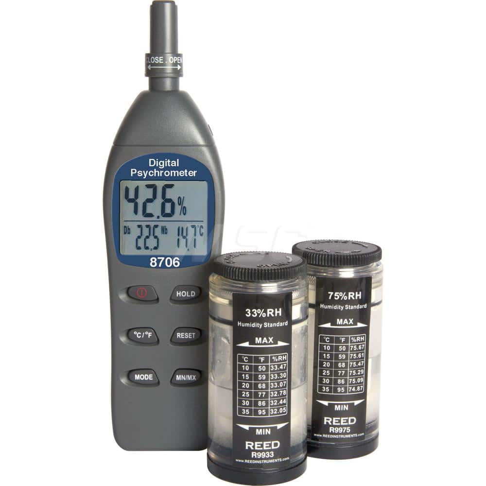 Digital Psychrometers; Type: Psychrometer; Minimum Dew Point (F): -109.0; Maximum Dew Point (F): 122; Minimum Humidity: 0; Maximum Humidity: 100; Resolution: 0.1; Accuracy (%): 3.00; Accuracy Degree (C): 0.6; Accuracy Degree (F): 1.0; Minimum Dew Point (C