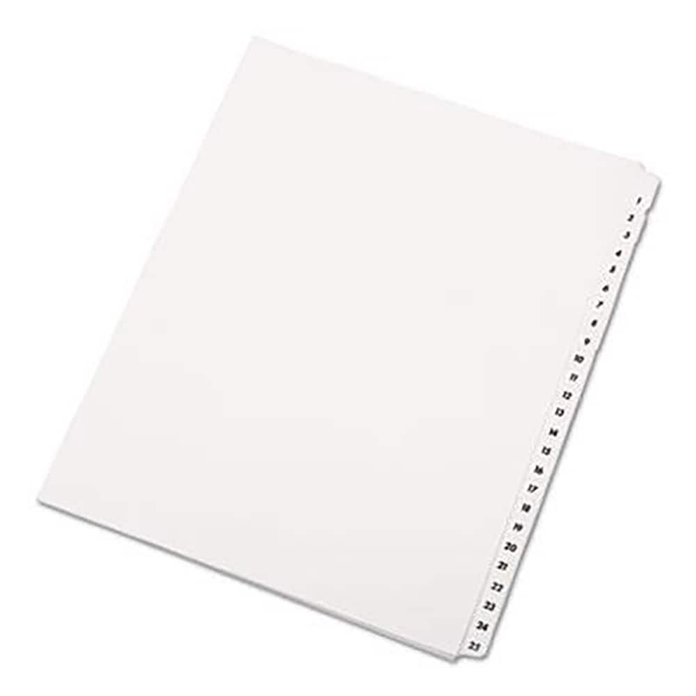 Ability One - Tabs, Indexes & Dividers; Indexes & Divider Type: Tab Divider ; Size: 8-1/2 x 14 ; Number Of tabs: 25 ; Color: White ; Tab Color: White; Black ; Tab Titles: 1-25 - Exact Industrial Supply