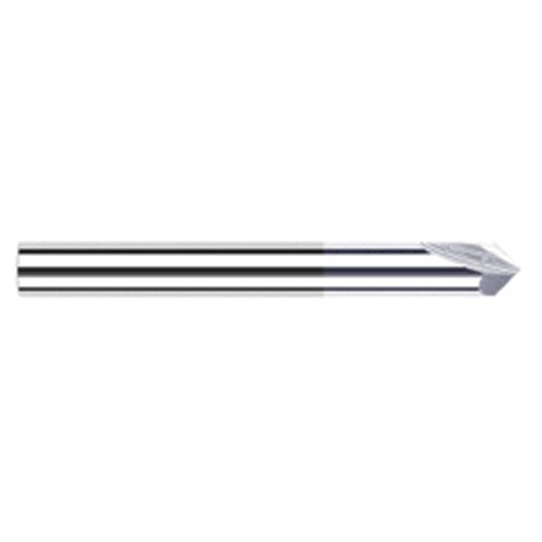 Chamfer Cutters - 0.1250″ (1/8″) Shank Diameter × 22.5° per side Carbide Pointed Chamfer Cutter, 2 Flutes, TiB2 Coated - Exact Industrial Supply