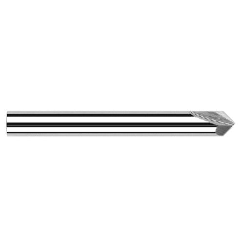 Chamfer Cutters - 0.1875″ (3/16″) Shank Diameter × 50° per side Carbide Pointed Chamfer Cutter, 2 Flutes - Exact Industrial Supply