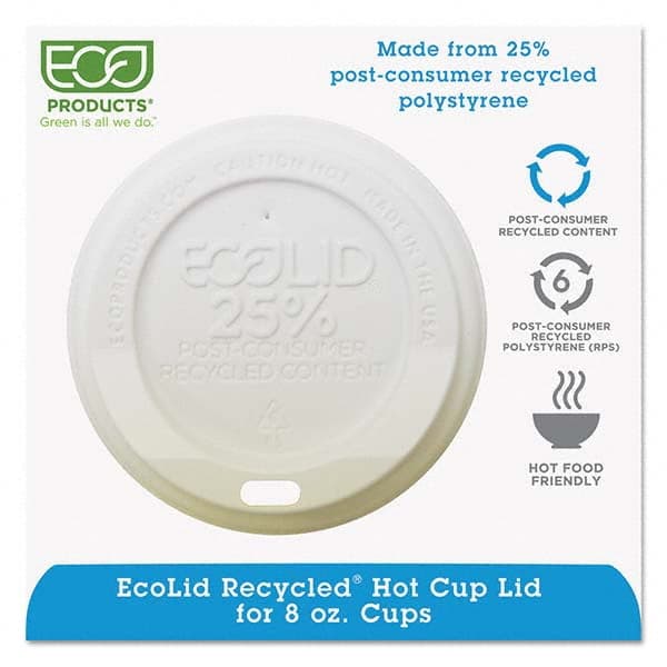 ECO PRODUCTS - EcoLid 25% Recy Content Hot Cup Lid, White, Fits 8 oz Hot Cups, 100/PK, 10 PK/CT - USA Tool & Supply