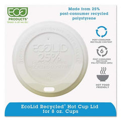 ECO PRODUCTS - EcoLid 25% Recy Content Hot Cup Lid, White, Fits 8 oz Hot Cups, 100/PK, 10 PK/CT - USA Tool & Supply