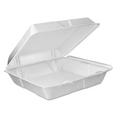 DART - Foam Vented Hinged Lid Containers, 9w x 9 2/5d x 3h, White, 100/PK, 2 PK/CT - USA Tool & Supply