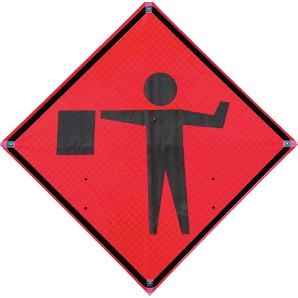 VizCon - "Flagger Ahead," 36" Wide x 36" High Vinyl Construction Roadway Sign - USA Tool & Supply