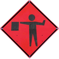 VizCon - "Flagger Ahead," 36" Wide x 36" High Vinyl Construction Roadway Sign - USA Tool & Supply