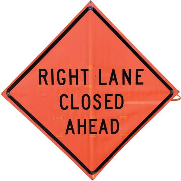 Road Construction Sign: Square, ″Road Construction Ahead″ Vinyl, Sign Stand Mount, 48″ High