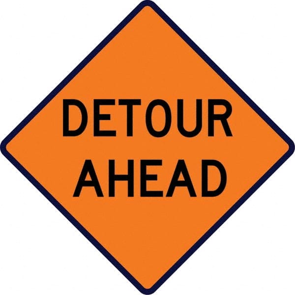 VizCon - "Detour Ahead," 36" Wide x 36" High Vinyl Construction Roadway Sign - USA Tool & Supply