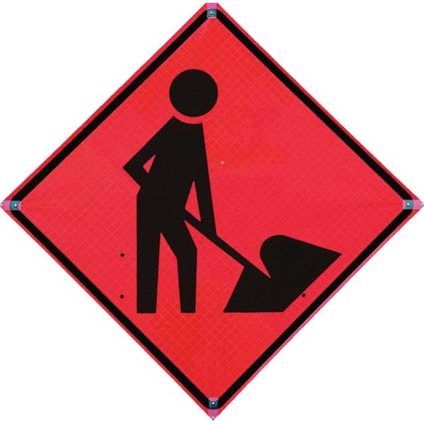 VizCon - "Road Construction Ahead," 36" Wide x 36" High Vinyl Construction Roadway Sign - USA Tool & Supply