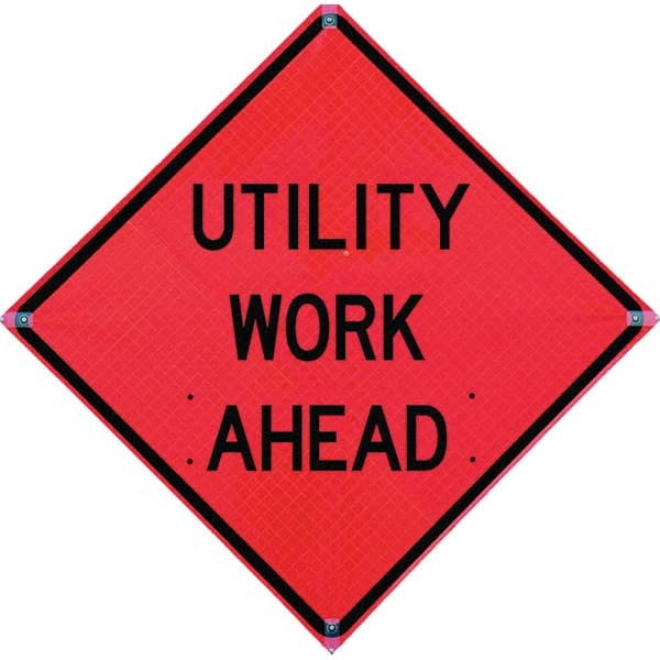 Road Construction Sign: Square, ″Road Work Ahead″ Vinyl, Sign Stand Mount, 36″ High