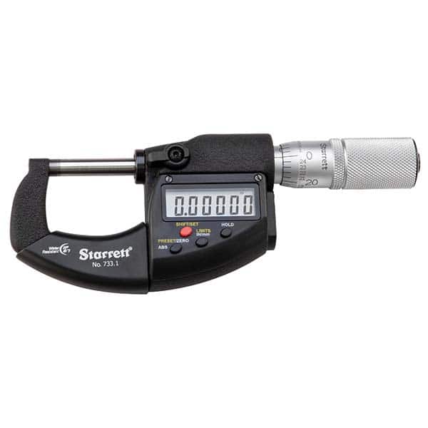 Starrett - Electronic Outside Micrometer Sets Minimum Measurement (Inch): 0 Minimum Measurement (mm): 0 - USA Tool & Supply