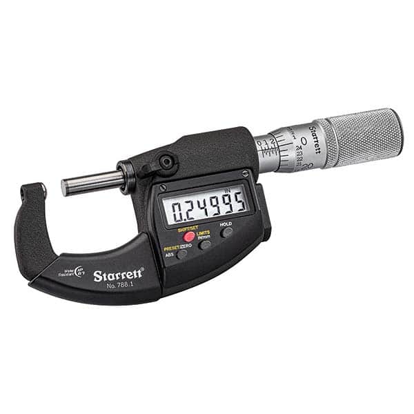 Starrett - Ball Anvil Micrometers Operation Type: Electronic Minimum Measurement (mm): 0.00 - USA Tool & Supply