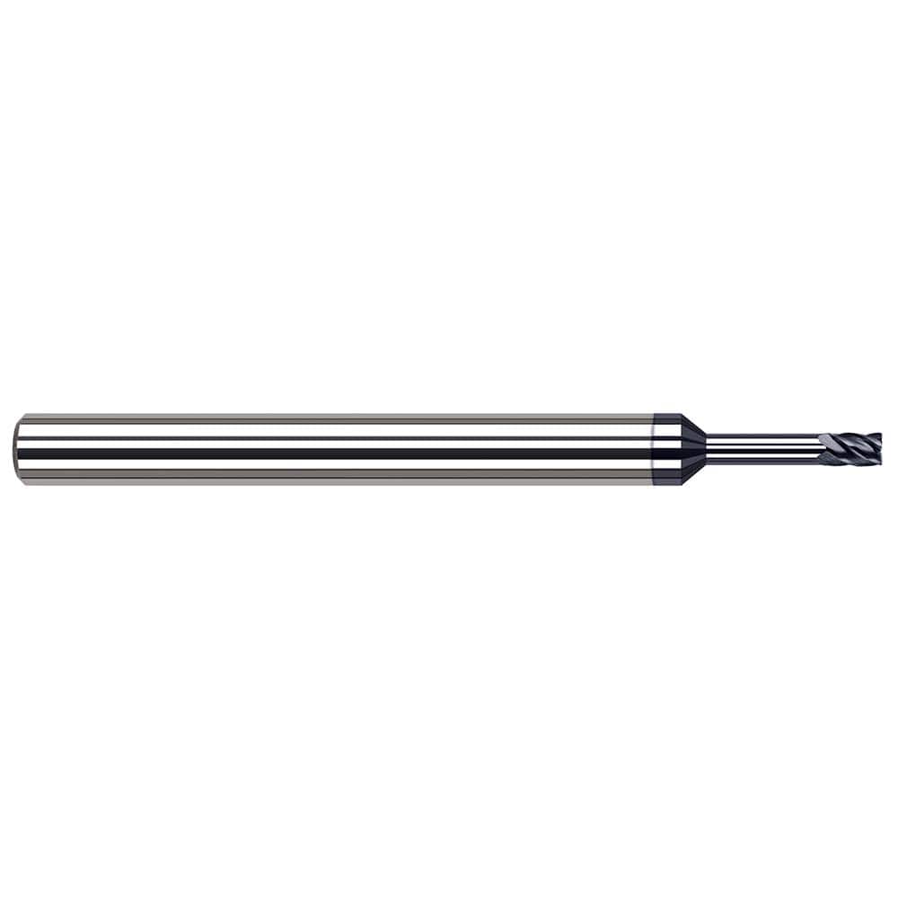 Corner Radius End Mill: 0.078″ Dia, 0.117″ LOC, 0.01″ Radius, 5 Flutes, Solid Carbide 2-1/2″ OAL, 1″ Shank Dia, Helix, AlTiN Nano Coated, Corner Radius End, Centercutting