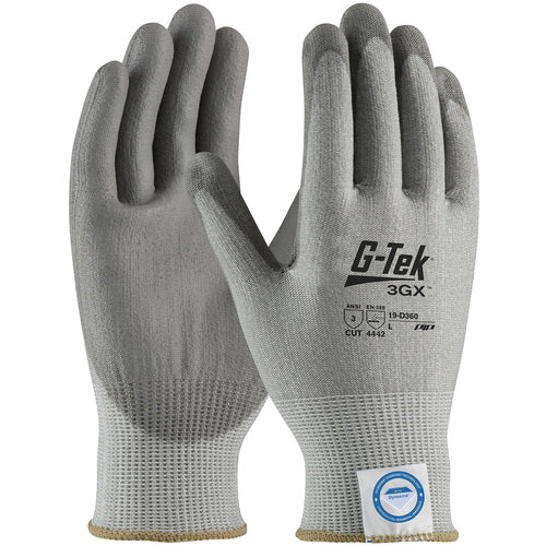 19-D360/S Coated Gloves - G-Tek 3GX Dyneema Diamond - Gray 13G Shell - Gray PU Smooth Grip - A3