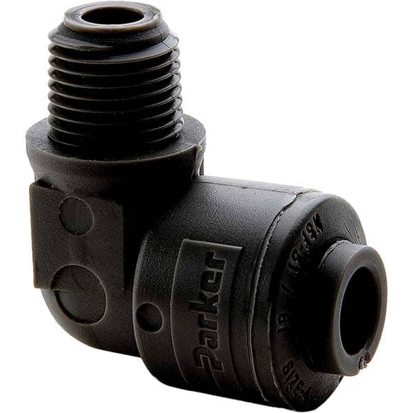Parker - Plastic Push-To-Connect Tube Fittings Type: Male Elbow Tube Outside Diameter (Inch): 3/8 - USA Tool & Supply