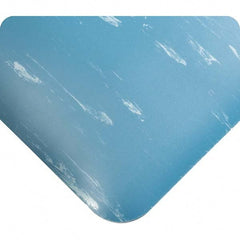 Anti-Fatigue Mat: 47' Length, 3' Wide, 7/8″ Thick, Vinyl, Beveled Edge, Heavy-Duty Marbled, Blue, Dry