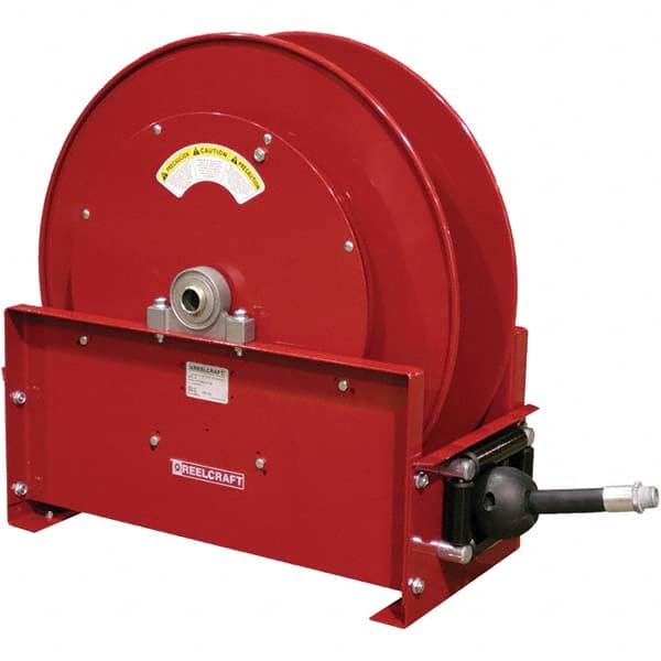 Hose Reel with Hose: 1″ ID Hose x 50', Spring Retractable 250 psi, 1″ Inlet, Black