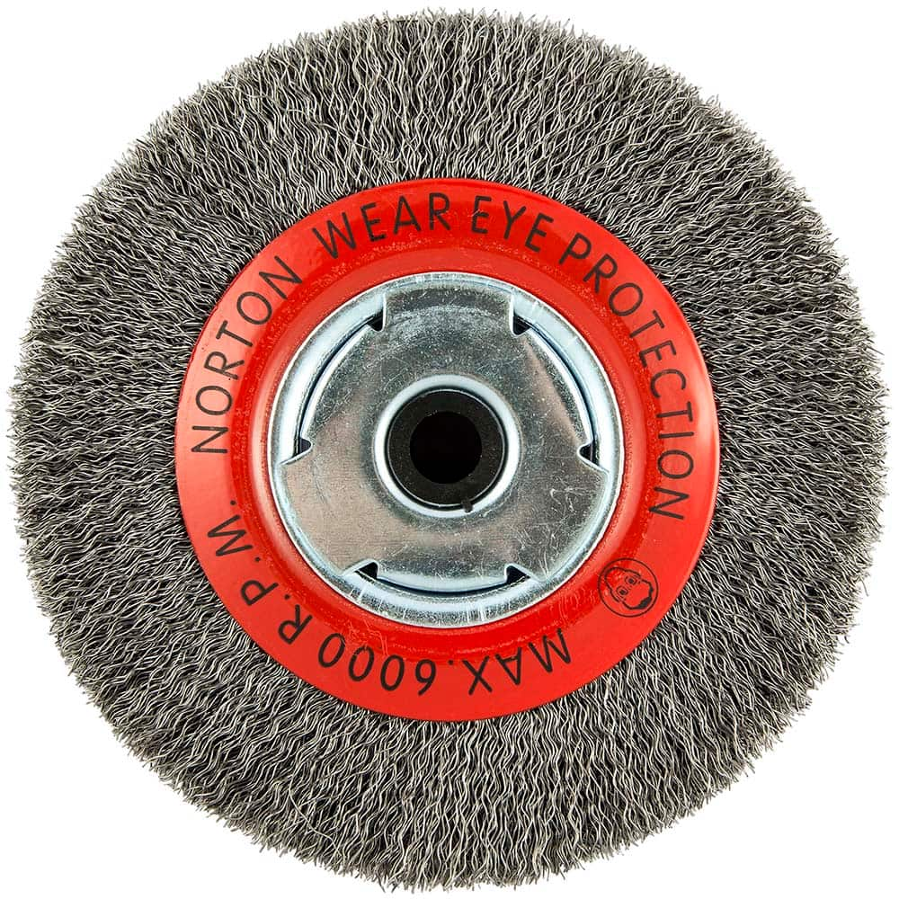 Norton - 6" OD, 5/8" Arbor Hole, Crimped Carbon Wheel Brush - USA Tool & Supply