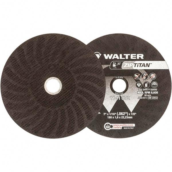 WALTER Surface Technologies - 7" Aluminum Oxide Cutoff Wheel - 1/16" Thick, 7/8" Arbor, 8,600 Max RPM, Use with Die Grinders - USA Tool & Supply