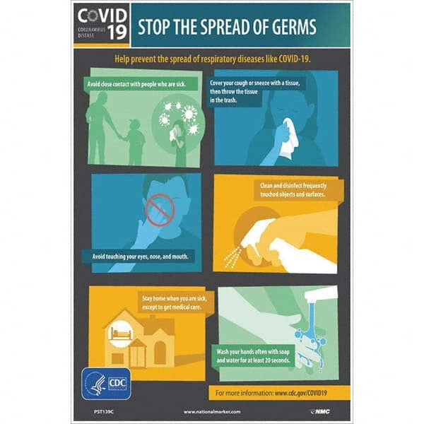 NMC - "STOP THE SPREAD OF GERMS", 12" Wide x 18" High, Vinyl Safety Sign - USA Tool & Supply