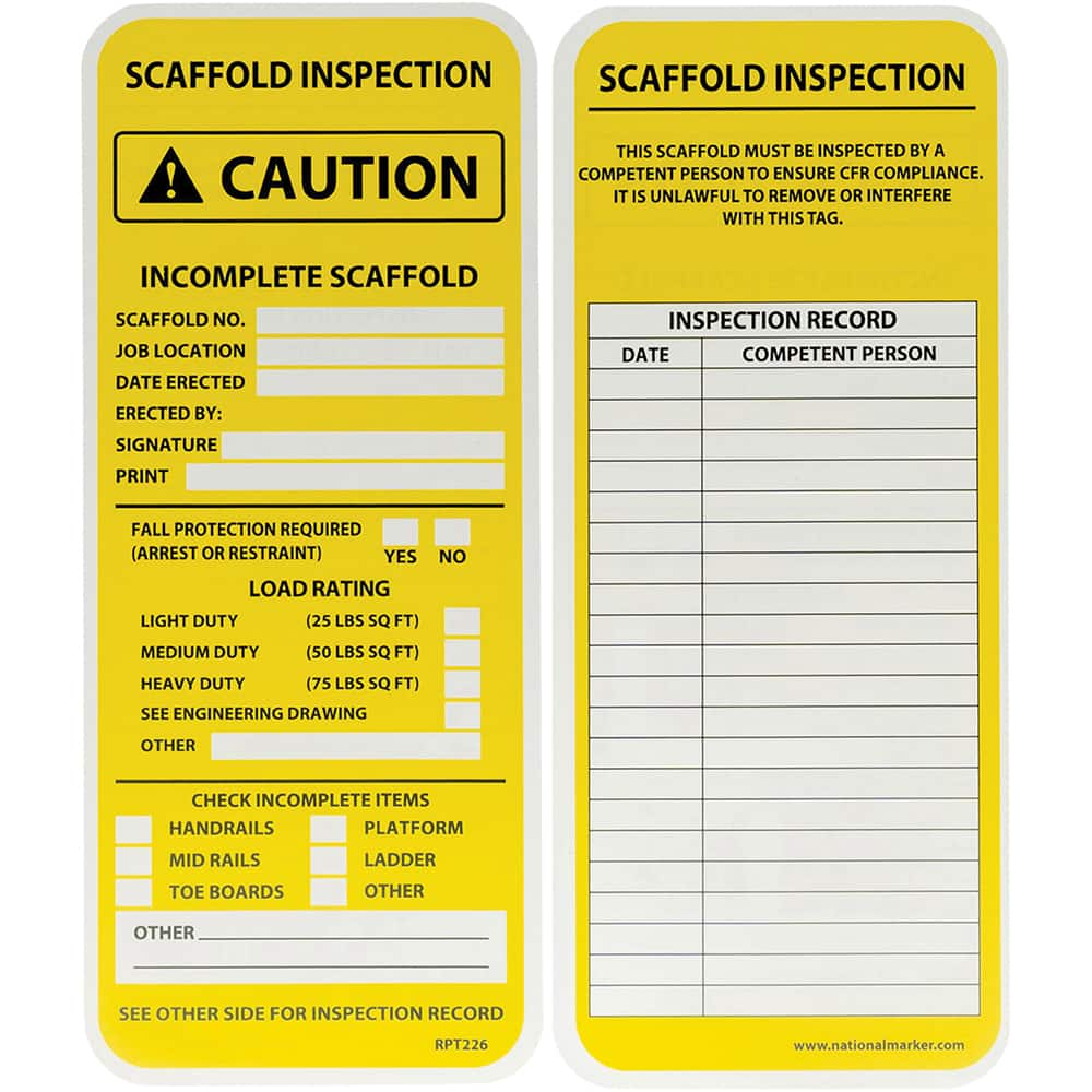 NMC - Safety & Facility Tags Message Type: Accident Prevention Tag Header: SCAFFOLD INSPECTION - USA Tool & Supply