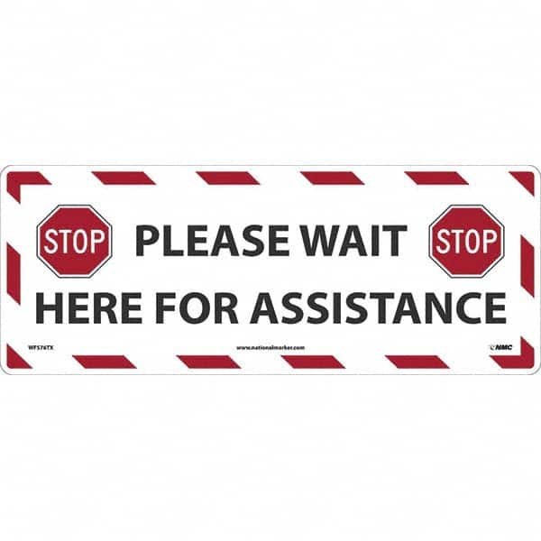 NMC - "STOP! - Please Wait Here for Assistance" Adhesive-Backed Floor Sign - USA Tool & Supply