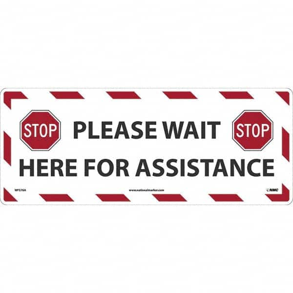 NMC - "STOP! - Please Wait Here for Assistance" Adhesive-Backed Floor Sign - USA Tool & Supply