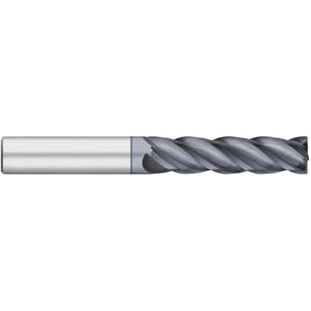 Corner Radius End Mill: 1/4″ Dia, 1-1/8″ LOC, 0.03″ Radius, 4 Flutes, Solid Carbide 3″ OAL, 1/4″ Shank Dia, 38 ° Helix, AlCromax Coated, Corner Radius End, Centercutting