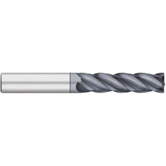 Corner Radius End Mill: 1/4″ Dia, 1-1/8″ LOC, 0.03″ Radius, 4 Flutes, Solid Carbide 3″ OAL, 1/4″ Shank Dia, 38 ° Helix, AlCromax Coated, Corner Radius End, Centercutting
