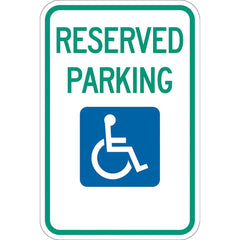 Lyle Signs - Traffic & Parking Signs; MessageType: Reserved Parking Signs ; Message or Graphic: Message & Graphic ; Legend: Reserved Parking ; Graphic Type: Handicap Symbol ; Reflectivity: Reflective; High Intensity ; Material: Aluminum - Exact Industrial Supply