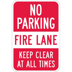 Lyle Signs - Traffic & Parking Signs; MessageType: No Parking & Tow Away Signs ; Message or Graphic: Message Only ; Legend: No Parking, Fire Lane, Keep Clear At All Times ; Graphic Type: None ; Reflectivity: Reflective; High Intensity ; Material: Aluminum - Exact Industrial Supply