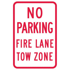 Lyle Signs - Traffic & Parking Signs; MessageType: No Parking & Tow Away Signs ; Message or Graphic: Message Only ; Legend: Fire Lane No Parking Tow Zone ; Graphic Type: None ; Reflectivity: Reflective; High Intensity ; Material: Aluminum - Exact Industrial Supply