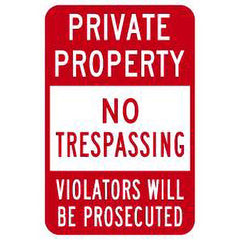 Lyle Signs - Traffic & Parking Signs; MessageType: Warning & Safety Reminder Signs ; Message or Graphic: Message Only ; Legend: Private Property No Trespassing Violators Will Be Prosecuted ; Graphic Type: None ; Reflectivity: Reflective; Engineer Grade ; - Exact Industrial Supply