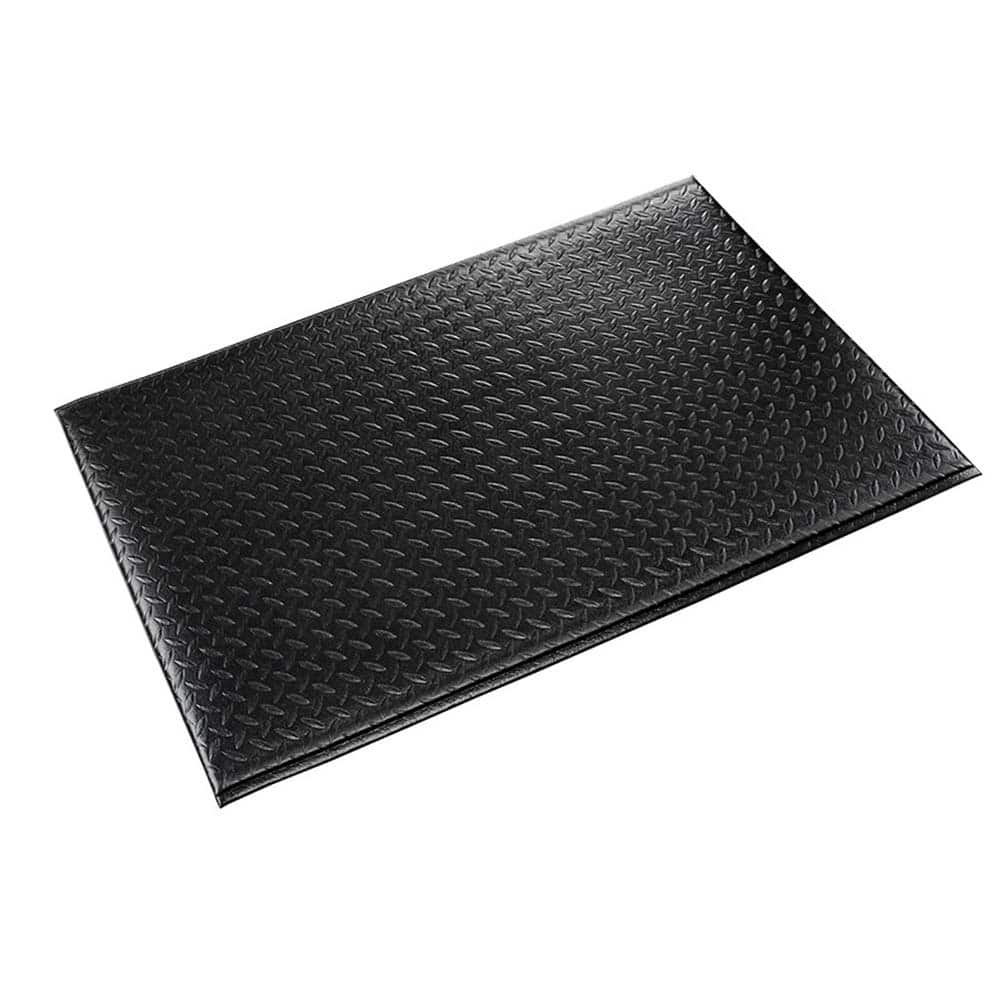 Anti-Fatigue Mat: 75' Length, 2' Wide, 9/16″ Thick, Polyvinylchloride & Vinyl Diamond Tread & Diamond Plate, Black, Dry