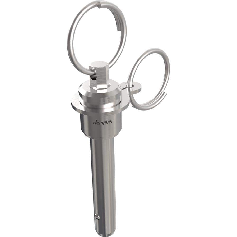 Ball Grip Quick-Release Pin: Ring Handle, 1/2″ Pin Dia, 3-1/2″ Usable Length 5.7″ OAL, 17-4 Stainless Steel, Stainless Steel Handle