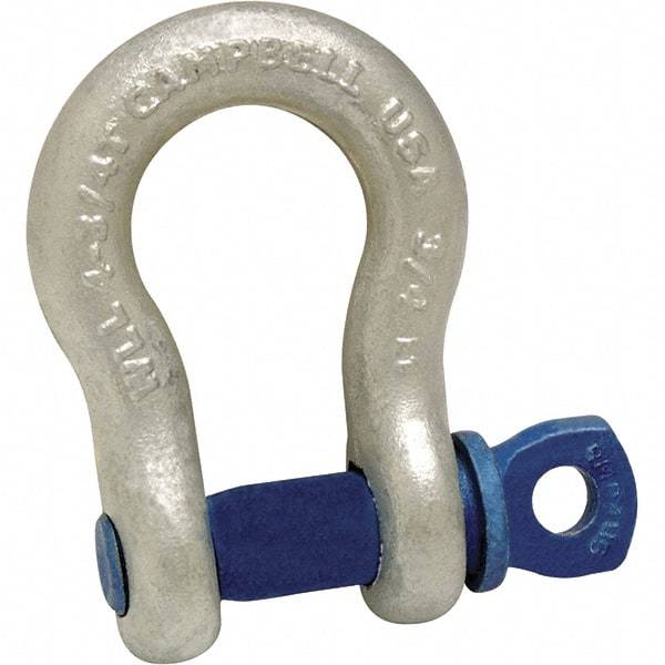 Campbell - 7/8" Nominal Chain Size, 6.5 Ton Carbon Steel Screw Anchor Shackle - 1" Pin Diam, 1-7/16" Wide Inside Jaw, 2-1/16" Inside Width, 2" Max Body Thickness - USA Tool & Supply