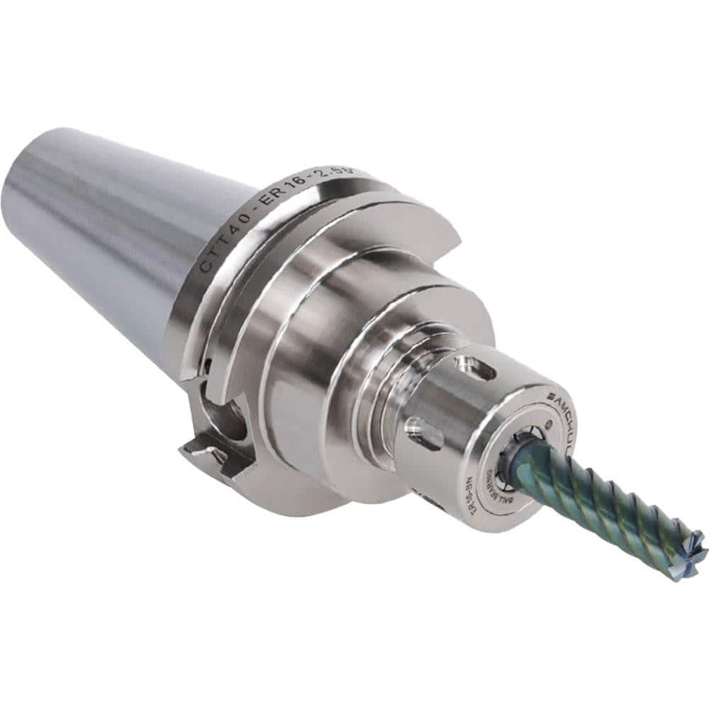 Collet Chuck: 0.079 to 0.787″ Capacity, ER Collet, Dual Contact Taper Shank 2.5″ Projection, Through Coolant