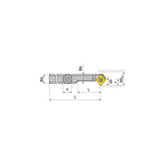 Indexable Boring Bar:  E-A0608H SCMCL 06,  10.50 mm Min Bore,  8.00 mm Shank Dia,  50.00&deg N/A Solid Carbide 104.1500″ OAL,  Screw Clamping,