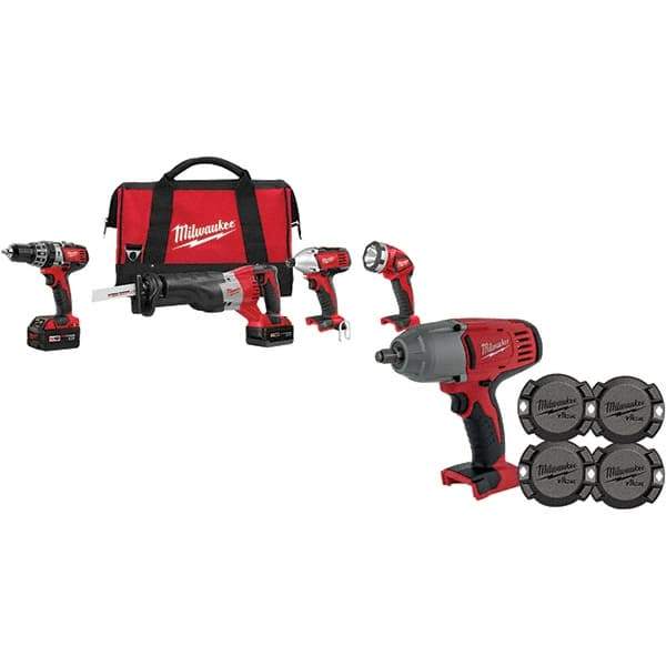 Milwaukee Tool - 18 Volt Cordless Tool Combination Kit - Includes 1/2" Hammer Drill, 1/4" Hex Impact Driver & Sawzall Reciprocating Saw, Lithium-Ion Battery Included - USA Tool & Supply