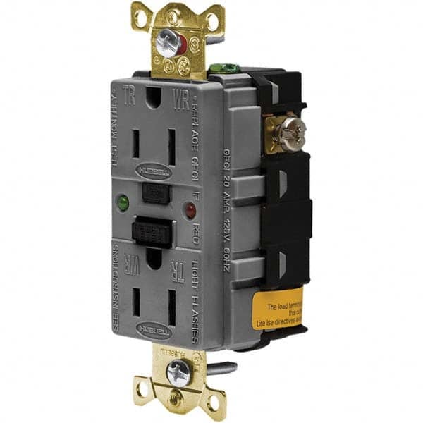 Hubbell Wiring Device-Kellems - GFCI Receptacles Grade: Industrial Color: Gray - USA Tool & Supply