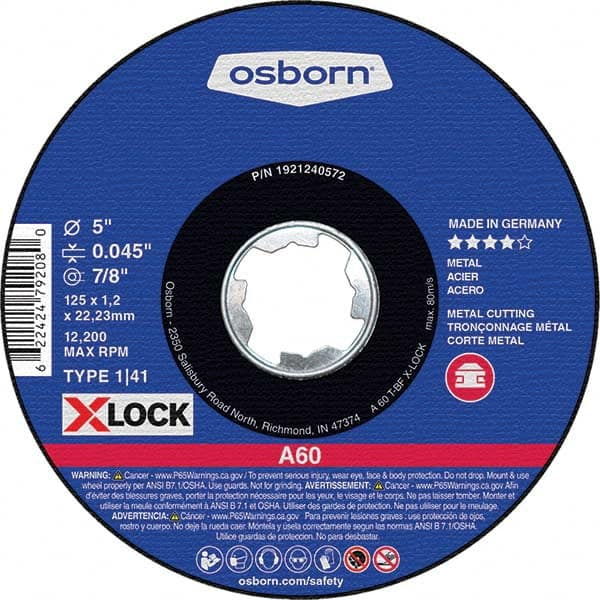 Osborn - 5 x 0.045, 7/8" Hole 60 Grit Aluminum Oxide Cutoff Wheel - USA Tool & Supply