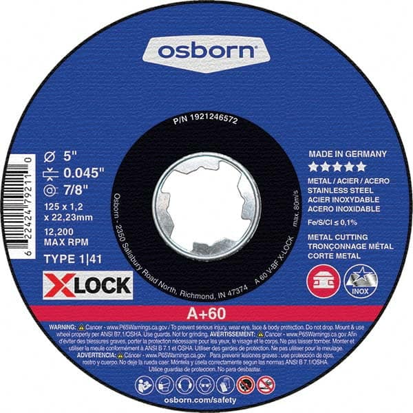 Osborn - 4-1/2 x 0.04, 7/8" Hole 60 Grit Aluminum Oxide Cutoff Wheel - USA Tool & Supply