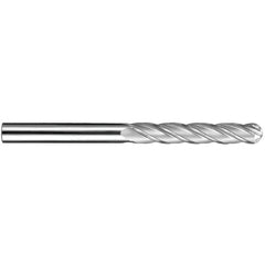 6 mm Dia. × 6 mm Shank × 25 mm DOC × 75 mm OAL, Carbide TiCN, Spiral , 4 Flute, 30° Helix, Ballnose End Mill - Exact Industrial Supply