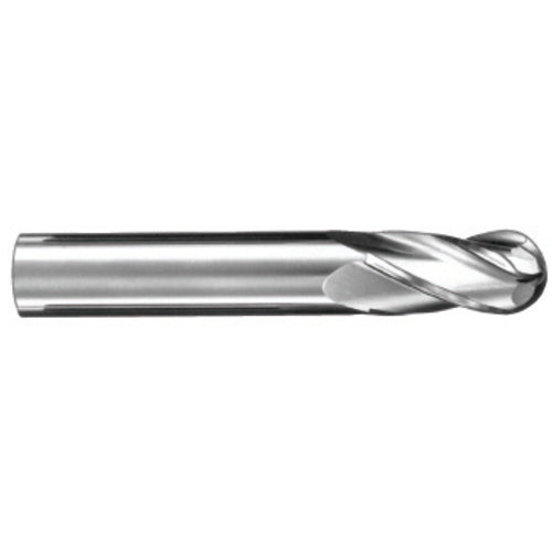 ‎3/64″ Dia. × 1/8″ Shank × 7/64″ DOC × 1-1/2″ OAL, Carbide TiN, Spiral , 4 Flute, 30° Helix, Ballnose End Mill - Exact Industrial Supply