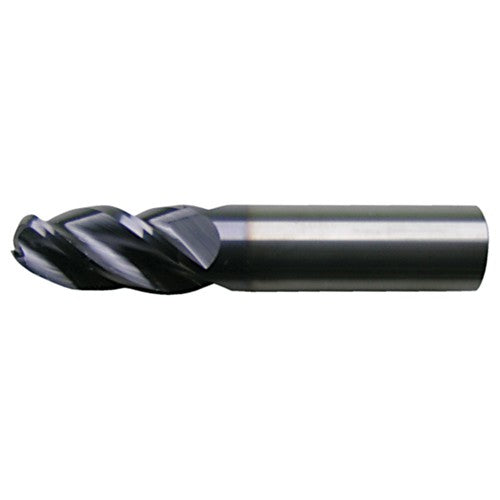 1/2″ Dia. × 1/2″ Shank × 1″ DOC × 3″ OAL, Carbide Bright, Spiral , 4 Flute, CW Helix, Round, Ballnose End Mill - Exact Industrial Supply