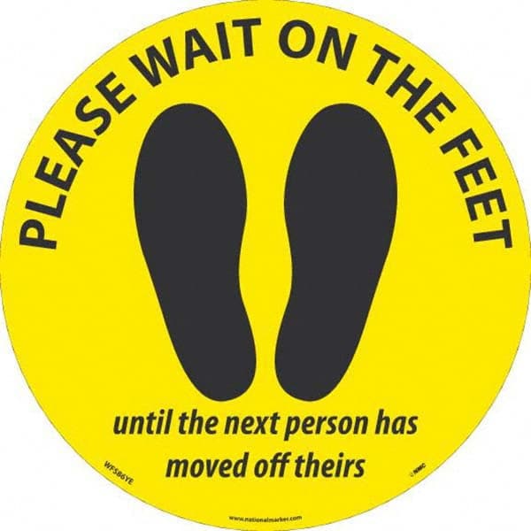 NMC - "Please Wait on the Feet Until the Next Person Has Moved Off Theirs" Adhesive-Backed Floor Sign - USA Tool & Supply